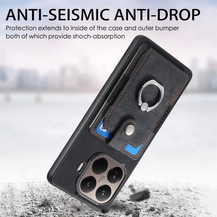 For Xiaomi 15T Pro Retro Skin-feel Ring Card Wallet Phone Case