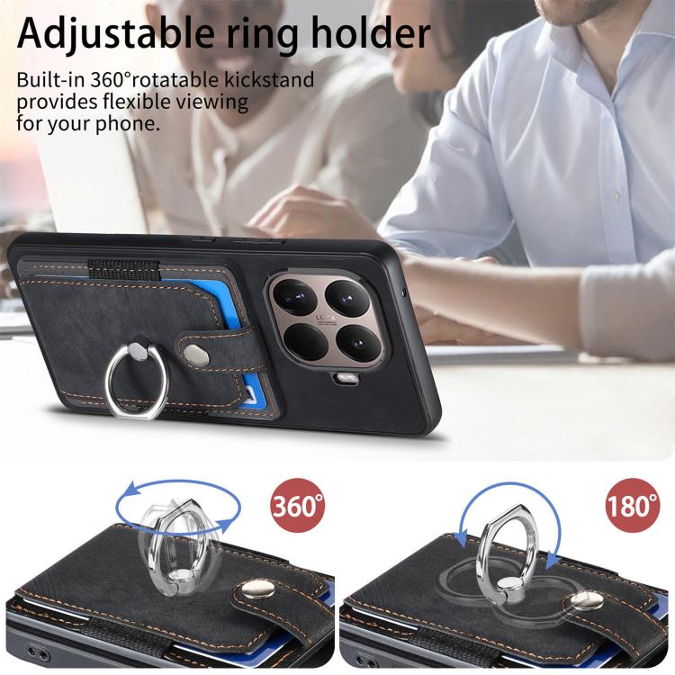 For Xiaomi 15T Pro Retro Skin-feel Ring Card Wallet Phone Case