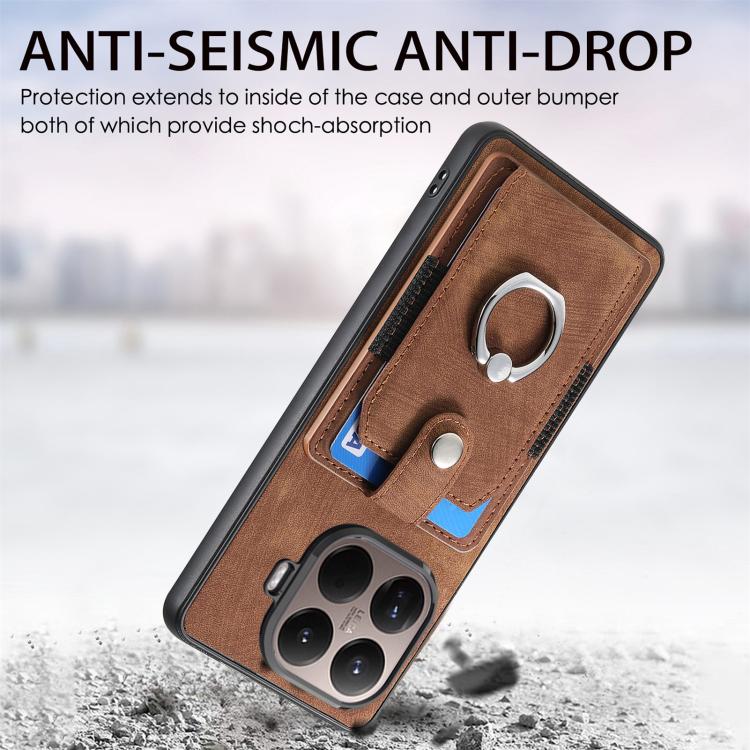 For Xiaomi 15T Pro Retro Skin-feel Ring Card Wallet Phone Case