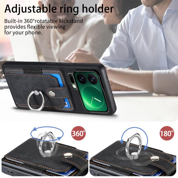 For Xiaomi 17 Pro Retro Skin-feel Ring Card Wallet Phone Case