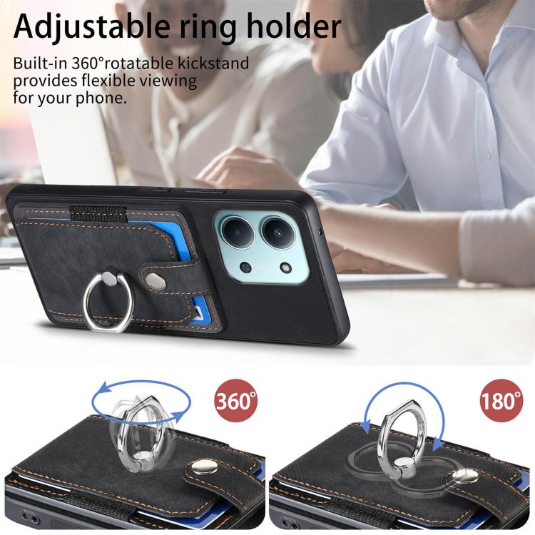 For Redmi 15C 5G / 4G Glodal 171mm Retro Skin-feel Ring Card Wallet Phone Case