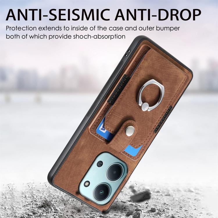 For Redmi 15C 5G / 4G Glodal 171mm Retro Skin-feel Ring Card Wallet Phone Case