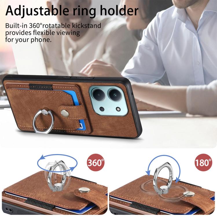 For Redmi 15C 5G / 4G Glodal 171mm Retro Skin-feel Ring Card Wallet Phone Case