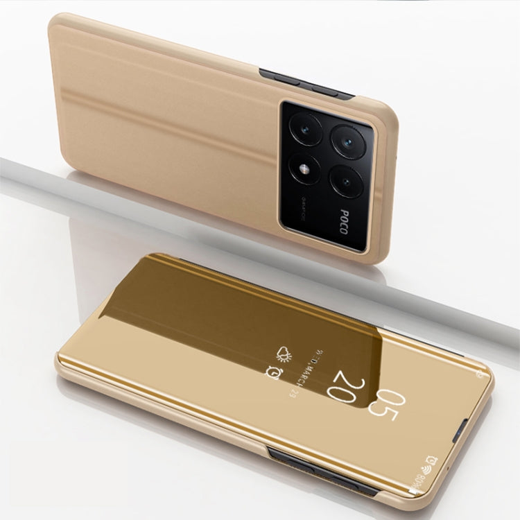 For Xiaomi Poco F6 Pro Plated Mirror Horizontal Flip Leather Phone Case with Holder