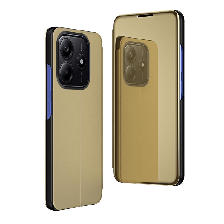 For Redmi Note 14 4G 163.25mm Plated Mirror Horizontal Flip Leather Phone Case with Holder