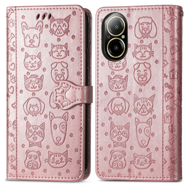 For Realme C67 4G Cat and Dog Embossed Leather Phone Case