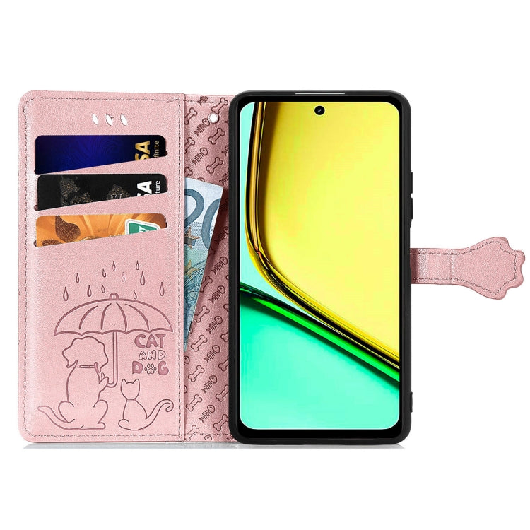 For Realme C67 4G Cat and Dog Embossed Leather Phone Case
