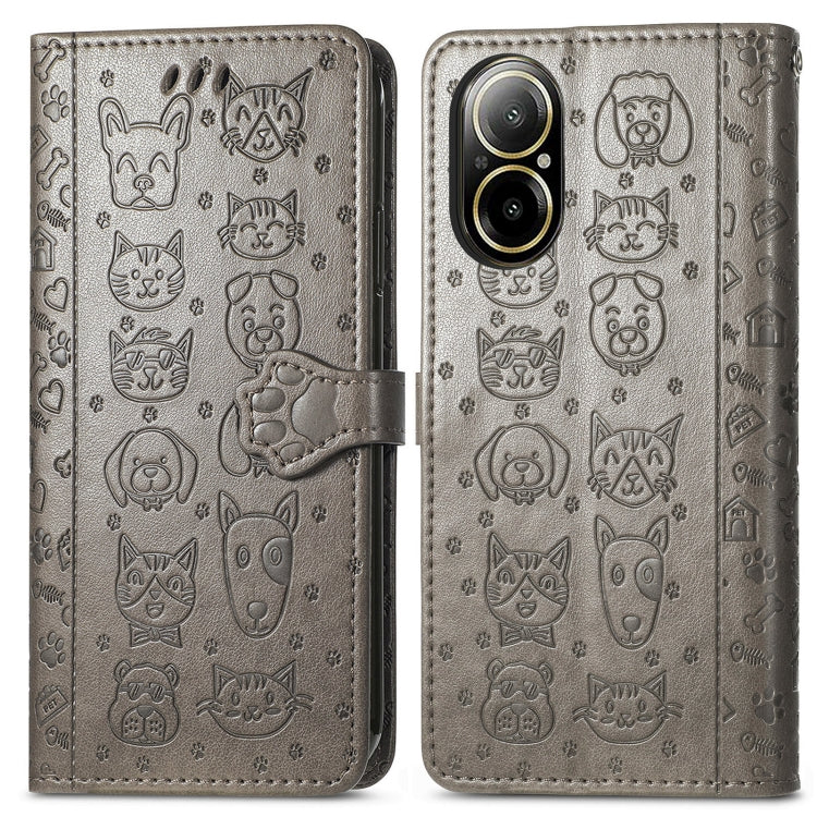 For Realme C67 4G Cat and Dog Embossed Leather Phone Case