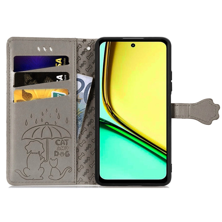 For Realme C67 4G Cat and Dog Embossed Leather Phone Case