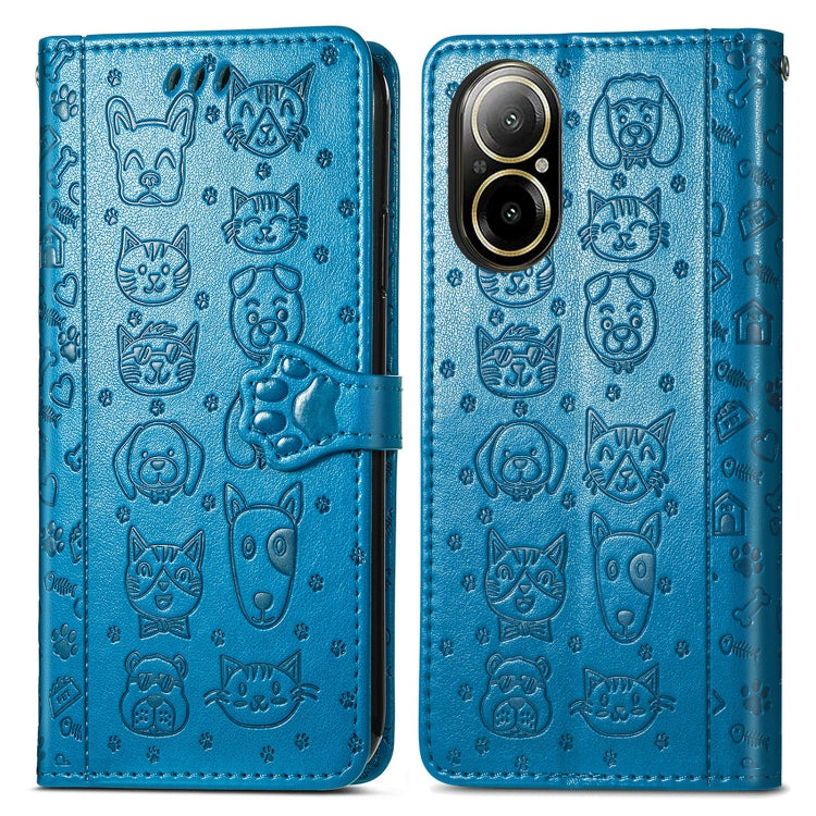 For Realme C67 4G Cat and Dog Embossed Leather Phone Case