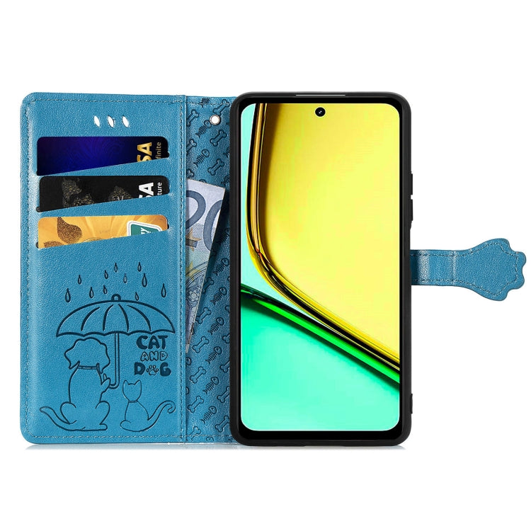 For Realme C67 4G Cat and Dog Embossed Leather Phone Case