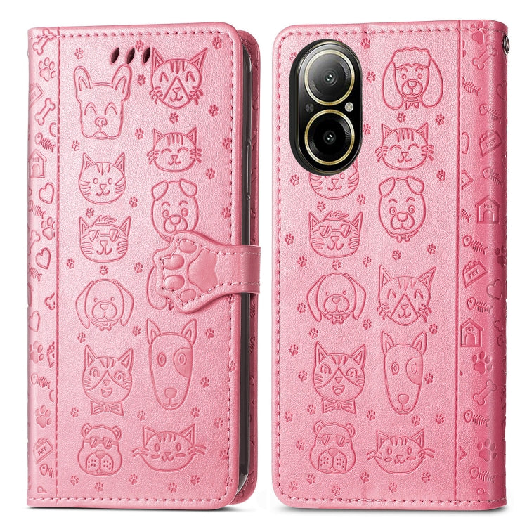 For Realme C67 4G Cat and Dog Embossed Leather Phone Case