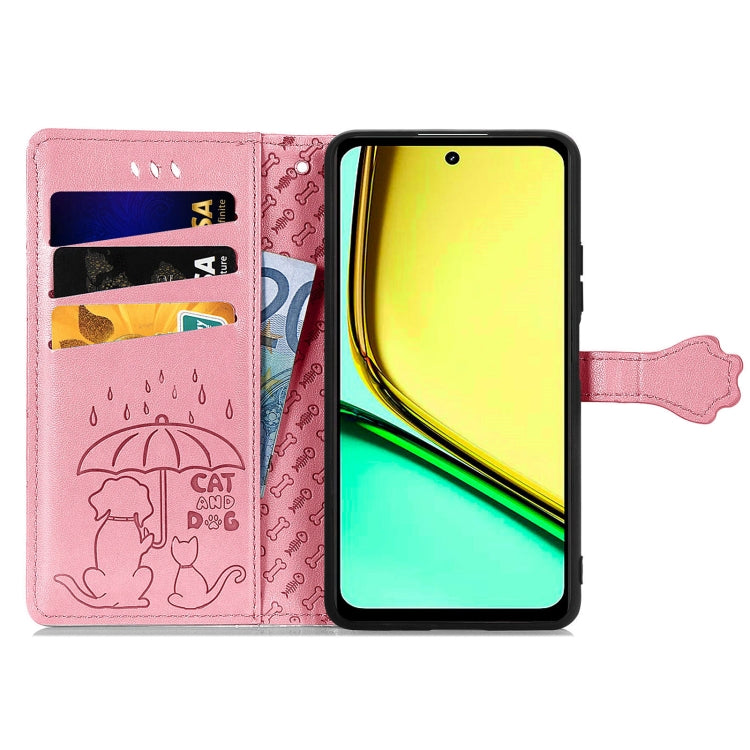 For Realme C67 4G Cat and Dog Embossed Leather Phone Case