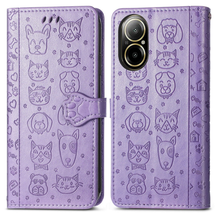 For Realme C67 4G Cat and Dog Embossed Leather Phone Case
