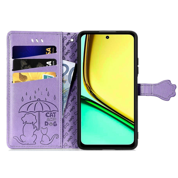 For Realme C67 4G Cat and Dog Embossed Leather Phone Case