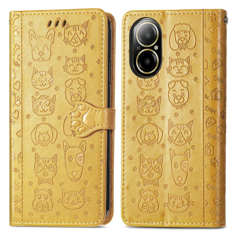 For Realme C67 4G Cat and Dog Embossed Leather Phone Case