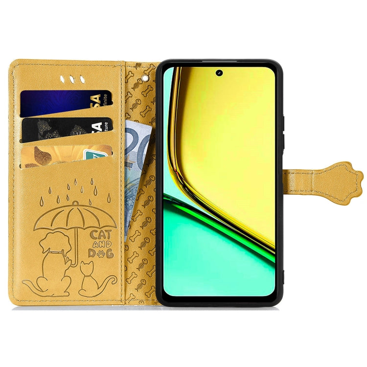 For Realme C67 4G Cat and Dog Embossed Leather Phone Case