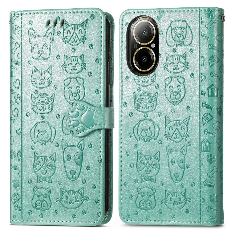 For Realme C67 4G Cat and Dog Embossed Leather Phone Case