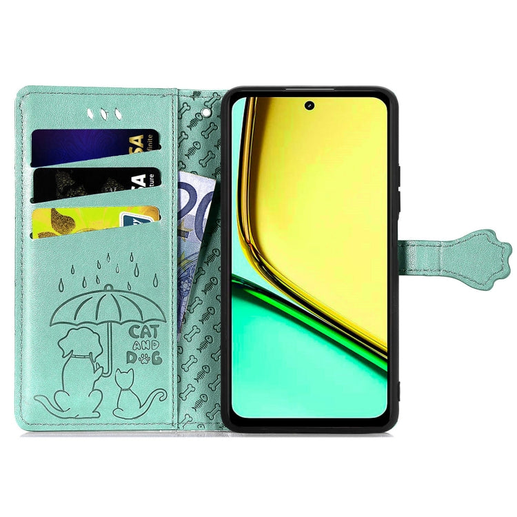 For Realme C67 4G Cat and Dog Embossed Leather Phone Case