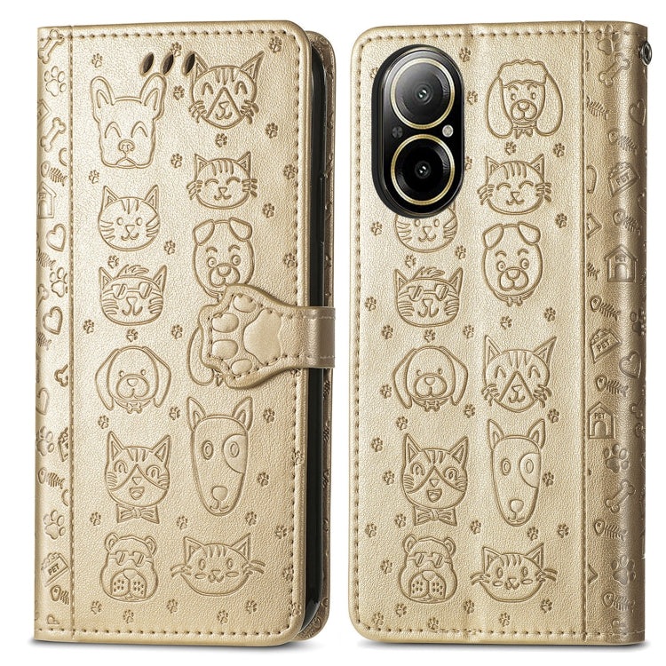 For Realme C67 4G Cat and Dog Embossed Leather Phone Case