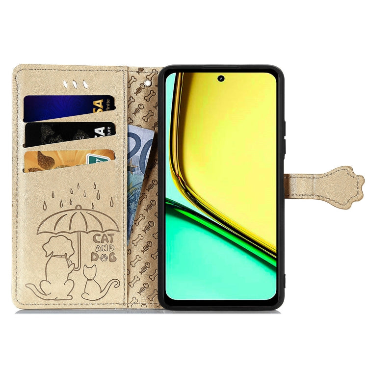 For Realme C67 4G Cat and Dog Embossed Leather Phone Case