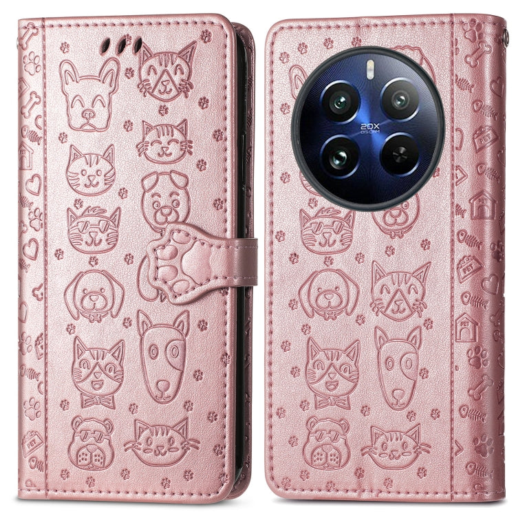 For Realme 12 Pro Cat and Dog Embossed Leather Phone Case