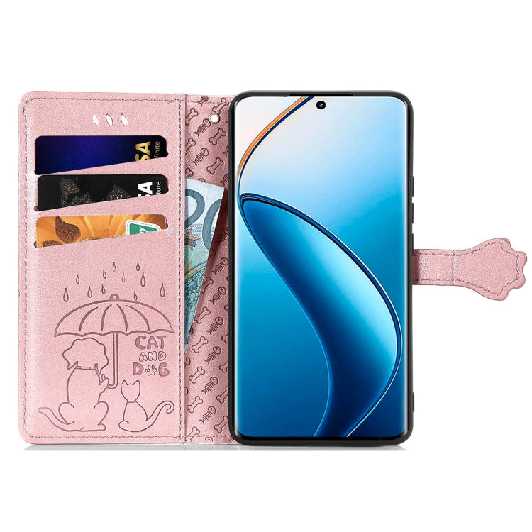 For Realme 12 Pro Cat and Dog Embossed Leather Phone Case