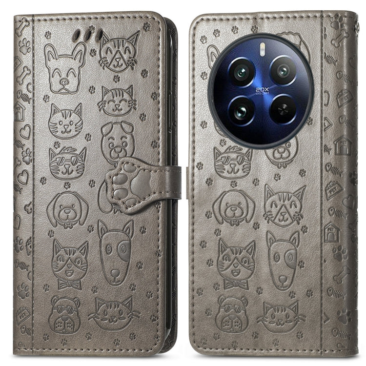 For Realme 12 Pro Cat and Dog Embossed Leather Phone Case