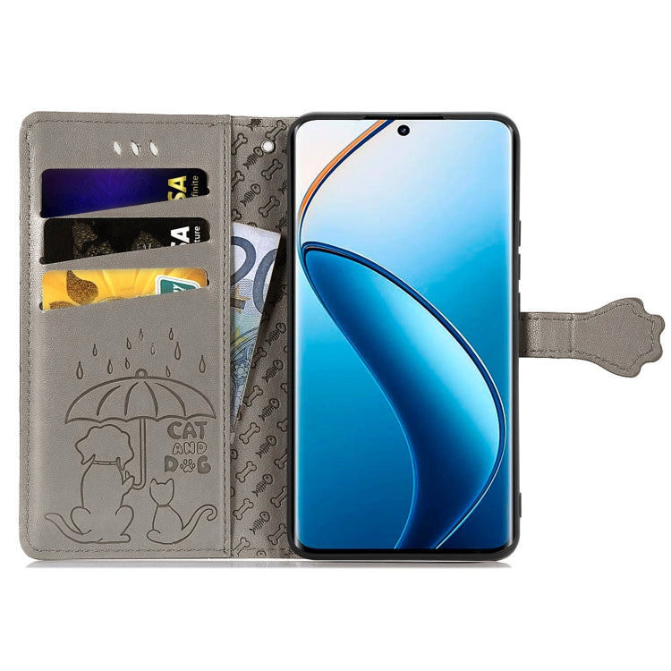 For Realme 12 Pro Cat and Dog Embossed Leather Phone Case