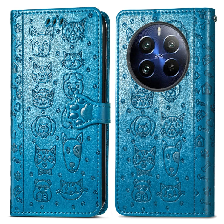 For Realme 12 Pro Cat and Dog Embossed Leather Phone Case