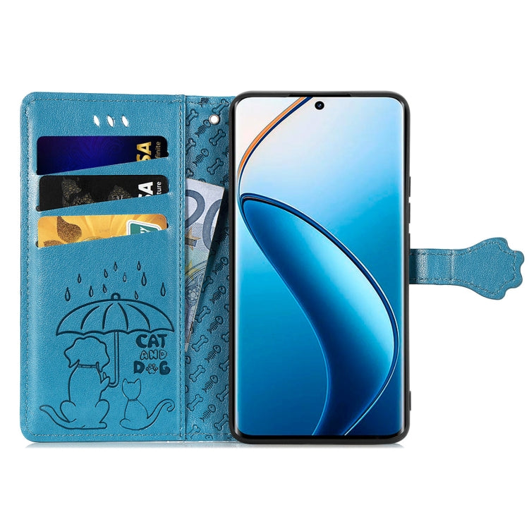 For Realme 12 Pro Cat and Dog Embossed Leather Phone Case