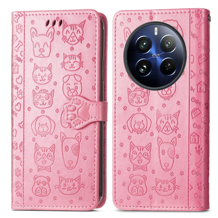 For Realme 12 Pro Cat and Dog Embossed Leather Phone Case