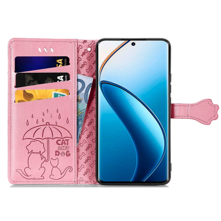 For Realme 12 Pro Cat and Dog Embossed Leather Phone Case