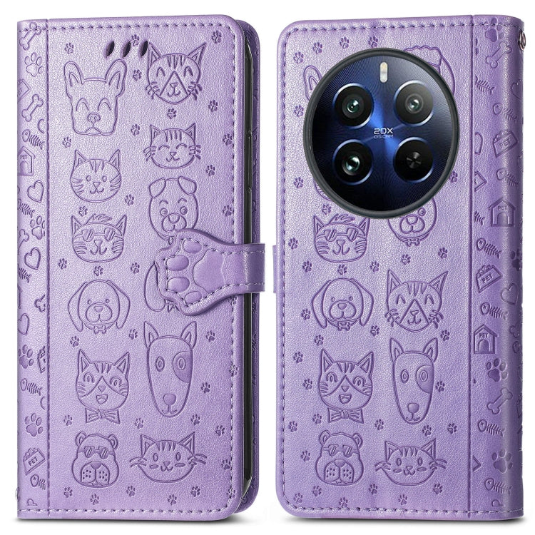 For Realme 12 Pro Cat and Dog Embossed Leather Phone Case
