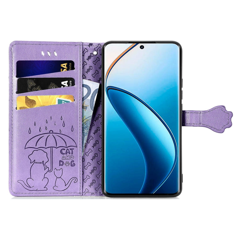 For Realme 12 Pro Cat and Dog Embossed Leather Phone Case