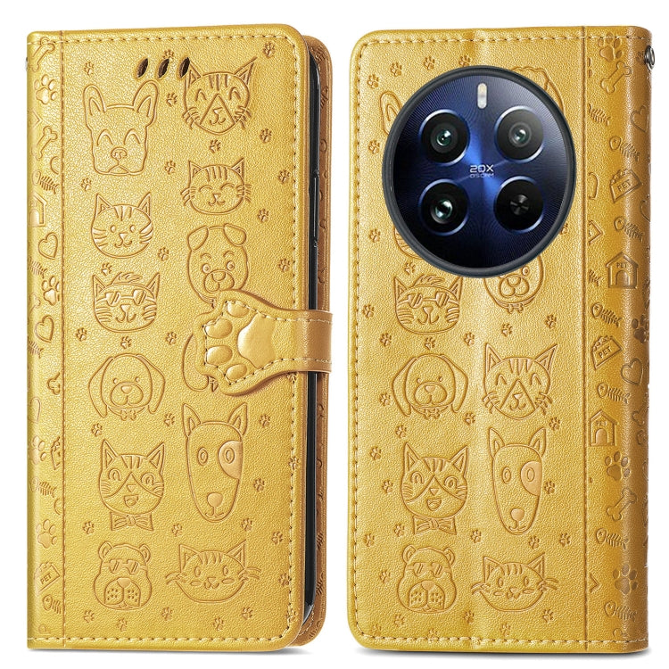 For Realme 12 Pro Cat and Dog Embossed Leather Phone Case