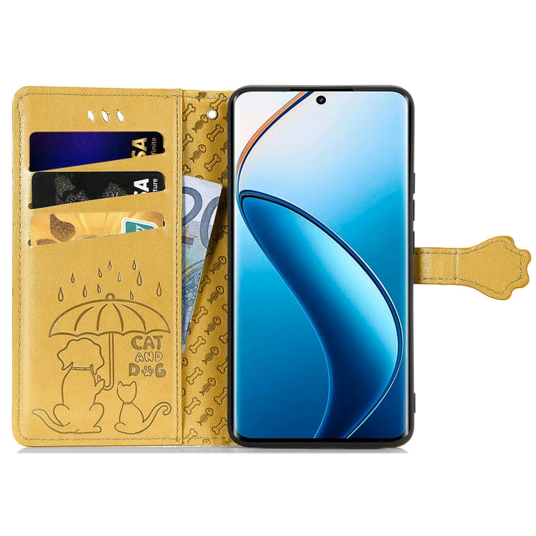 For Realme 12 Pro Cat and Dog Embossed Leather Phone Case