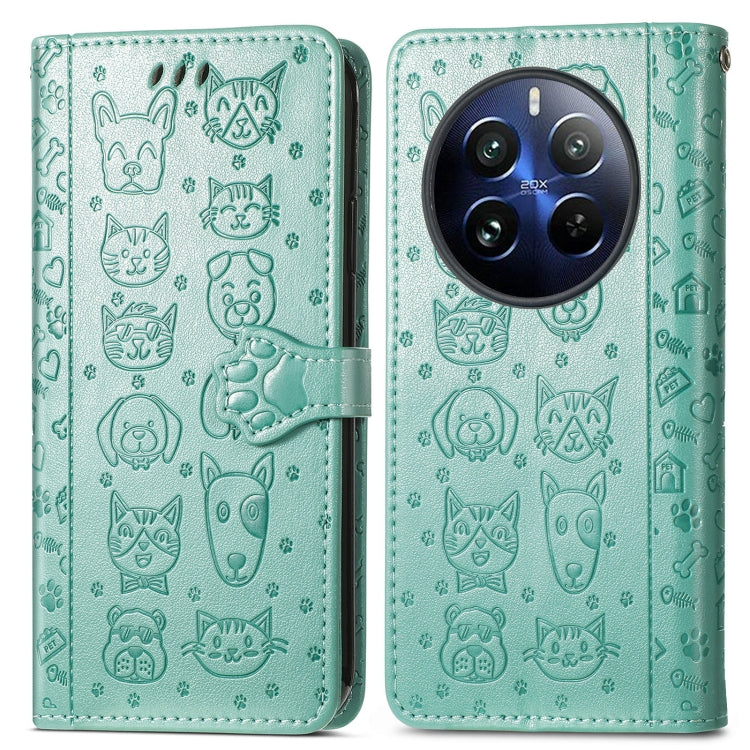 For Realme 12 Pro Cat and Dog Embossed Leather Phone Case