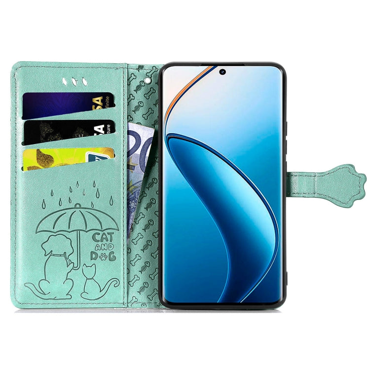 For Realme 12 Pro Cat and Dog Embossed Leather Phone Case