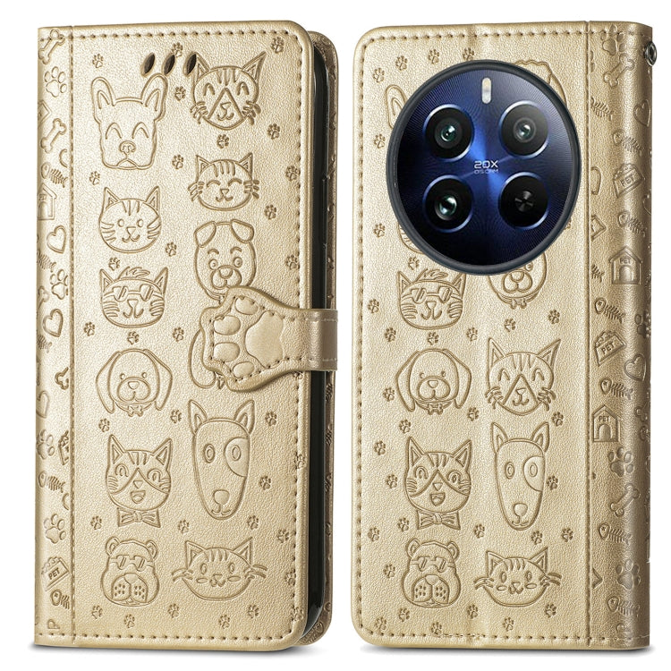 For Realme 12 Pro Cat and Dog Embossed Leather Phone Case