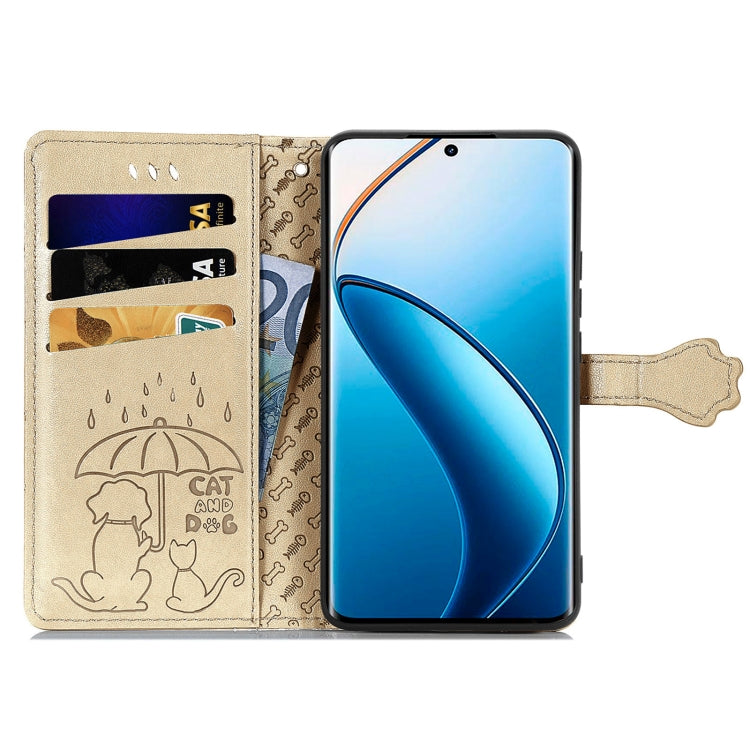 For Realme 12 Pro Cat and Dog Embossed Leather Phone Case