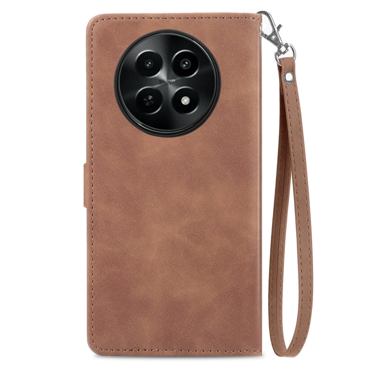 For Realme 12 Embossed Flower Zipper Leather Phone Case