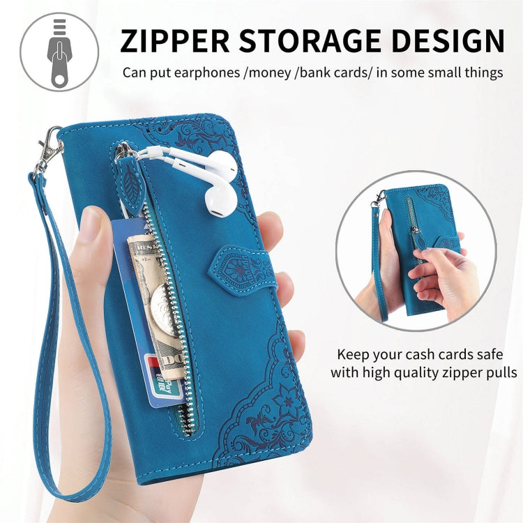 For Realme 12 Embossed Flower Zipper Leather Phone Case