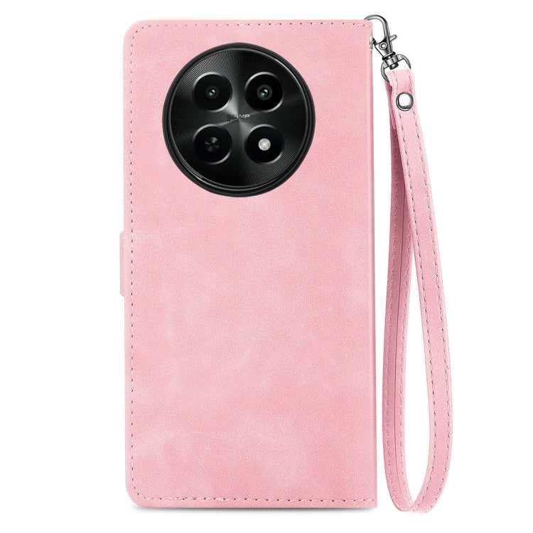For Realme 12 Embossed Flower Zipper Leather Phone Case