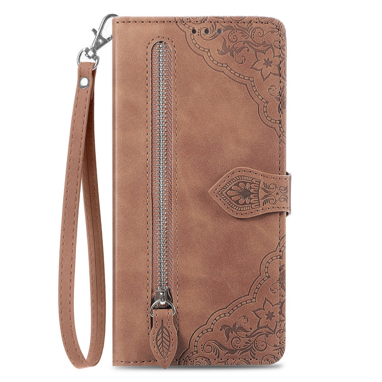 For Realme 12 Pro+ Embossed Flower Zipper Leather Phone Case
