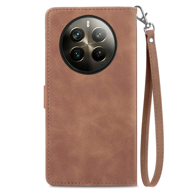 For Realme 12 Pro+ Embossed Flower Zipper Leather Phone Case