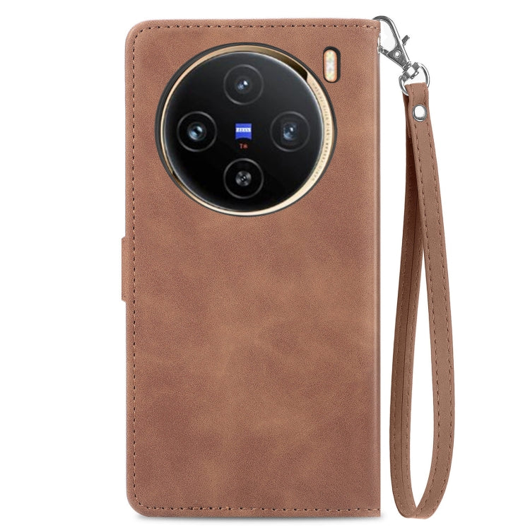 For vivo X100 Embossed Flower Zipper Leather Phone Case