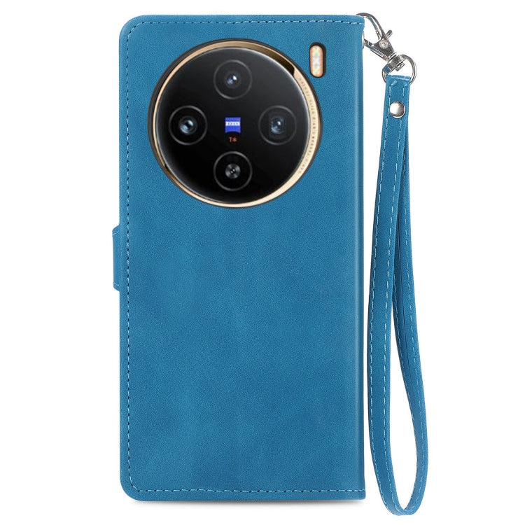 For vivo X100 Embossed Flower Zipper Leather Phone Case