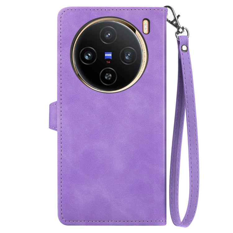 For vivo X100 Embossed Flower Zipper Leather Phone Case