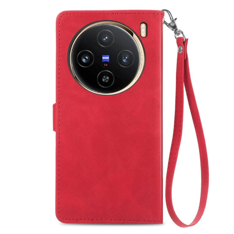 For vivo X100 Embossed Flower Zipper Leather Phone Case